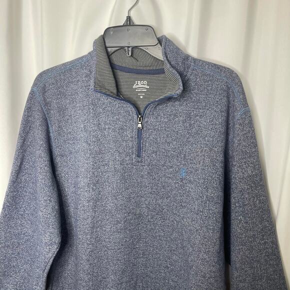 Izod Saltwater quarter zip half zip pullover knit sweater men's Medium blue gray - Picture 2 of 16